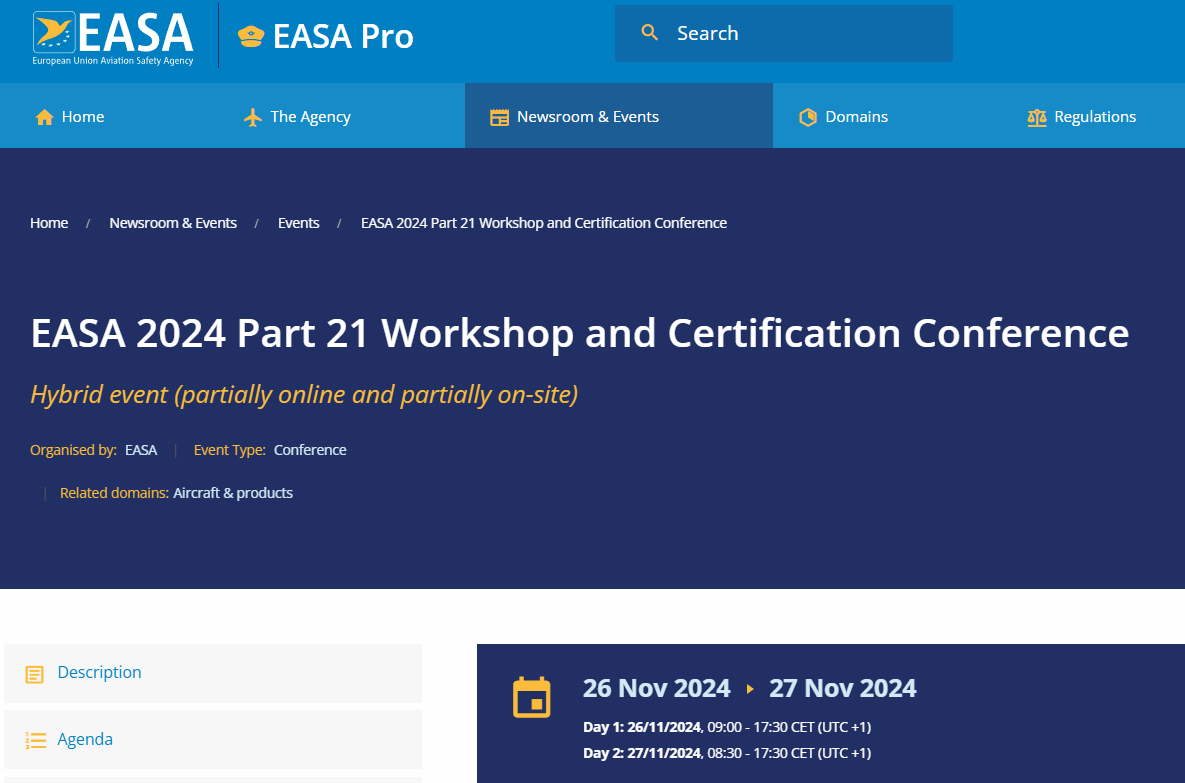 EASA 2024 Part 21 Workshop and Certification Conference